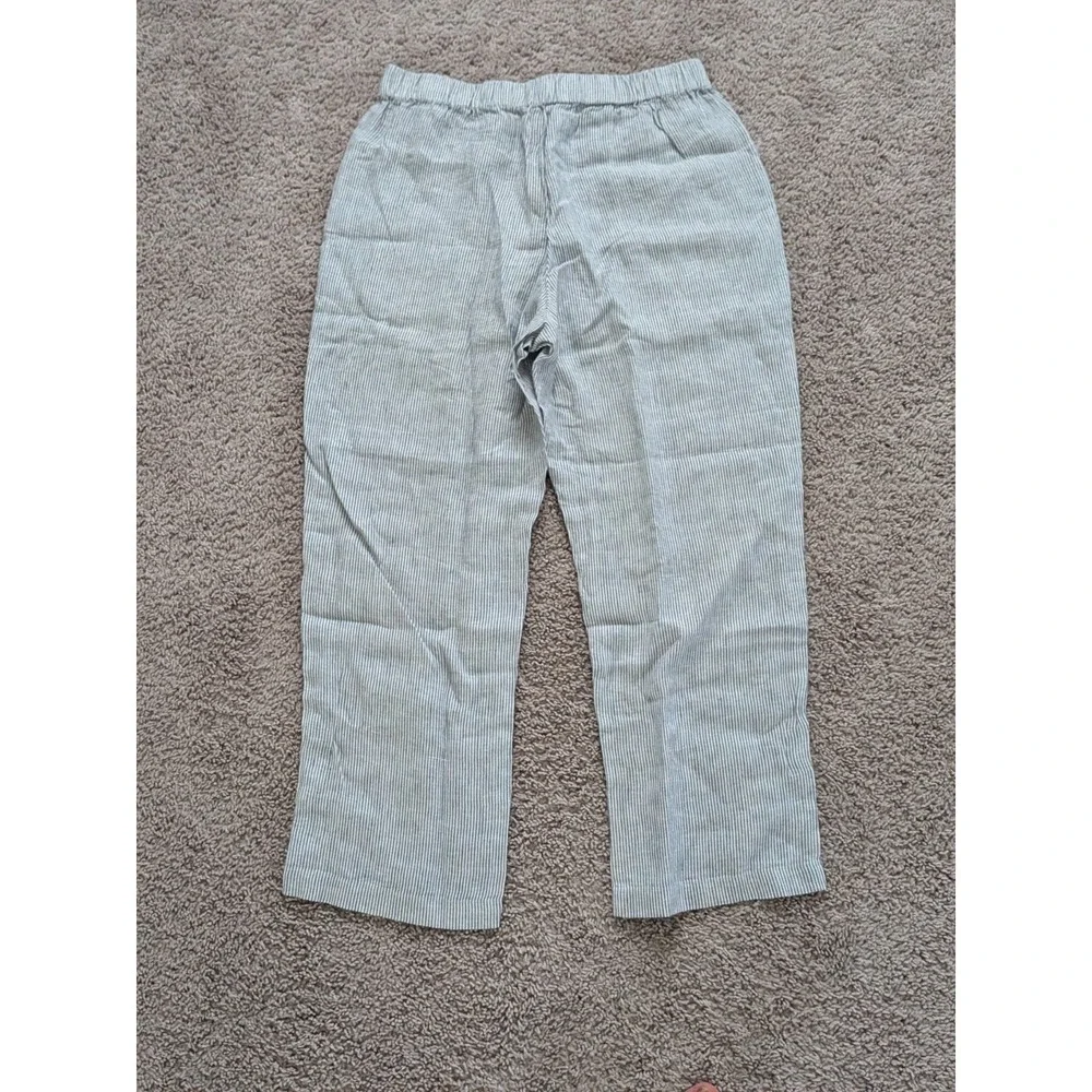 Quince 100% European Linen Tapered Ankle Pant Blue Pinstripe Size Large NWT